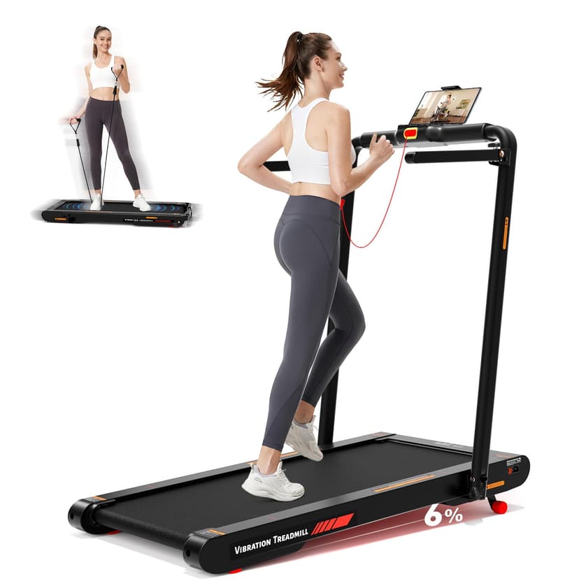 Lysole Walking Vibration Pad Treadmill with 750W,Folding Treadmill with 6% Adjustable Incline,Portable Walking Pad with LED Display&APP Control,Compact Treadmills with Handle Bar for Home