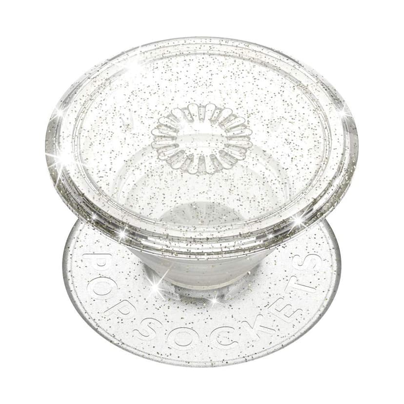 PopSockets Adhesive Phone Grip, Holder, Phone Stand, Kindle - Clear Glitter Silver