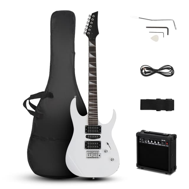 Ktaxon 39" Electric Guitar with 20Watt Amp, Full Size 170 Model Starter Guitar Kit for Beginners & Professionals W/Bag, Shoulder Strap, Wrench Tool, Plectrum - White