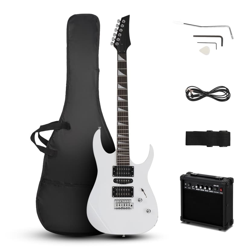 Ktaxon 39" Electric Guitar with 20Watt Amp, Full Size 170 Model Starter Guitar Kit for Beginners & Professionals W/Bag, Shoulder Strap, Wrench Tool, Plectrum - White