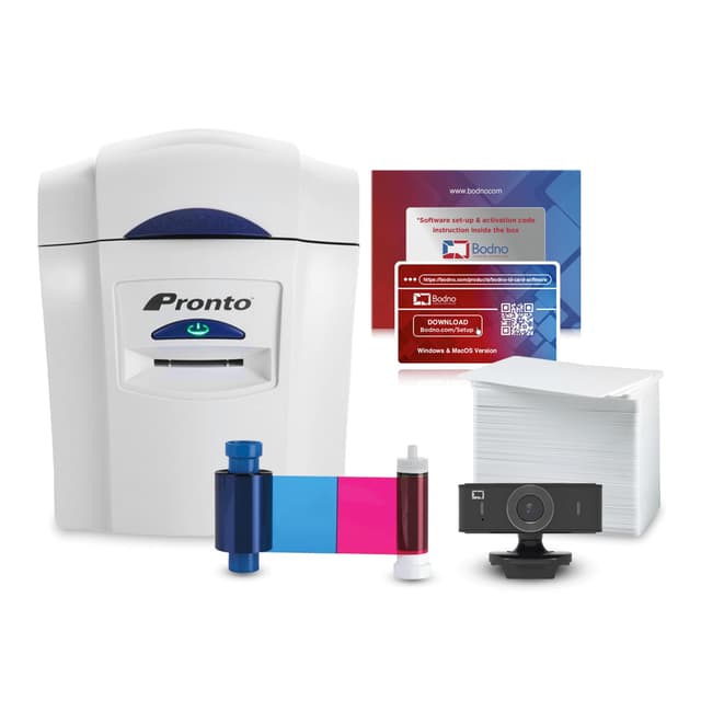 Bodno Magicard Pronto ID Card Printer & Complete Supplies Package ID Software and Camera - Bronze Edition