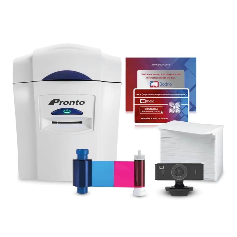 Bodno Magicard Pronto ID Card Printer & Complete Supplies Package ID Software and Camera - Bronze Edition