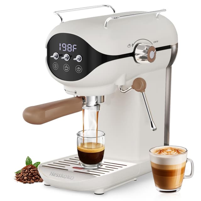 Nesskoko Espresso Machine with Steam Milk Frother Semi Automatic 20 Bar Compact White with Toggle Switch for home Cafetera Espresso, Latte, Cappuccino, Americano, Macchiato