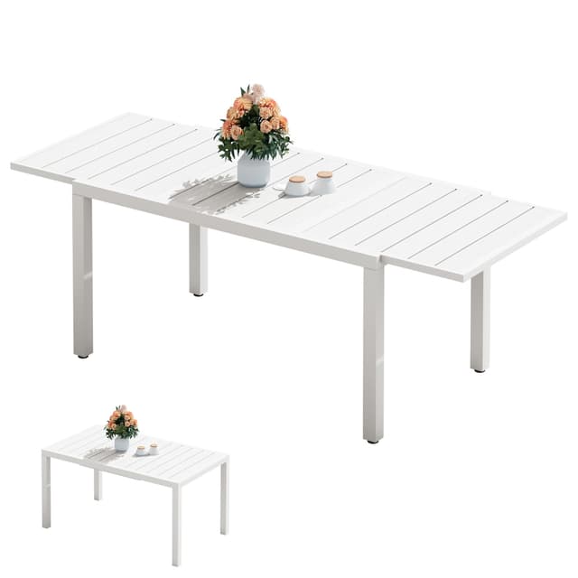 SERWALL Outdoor Expandable Dining Table 60" - 83", Patio Dining Table for 4-10 People, All Weather HDPE and Aluminum Outdoor Furniture for Backyard, Garden, White
