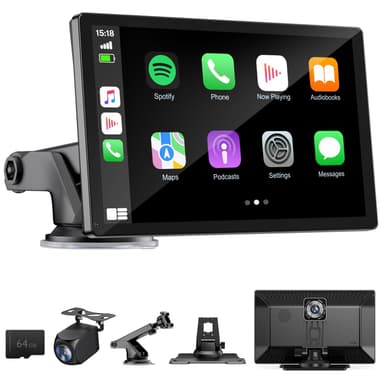 9" Wireless Apple Carplay Screen for Car with 4K Dash Cam, Portable Apple Carplay & Android Auto with 1080p Backup Camera DVR, Voice Control/GPS Navigation/Mirror Link/BT