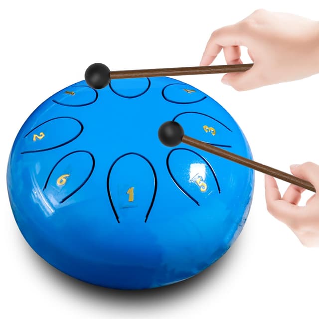 REGIS rain drum for outside,Steel Tongue Drum 8 Notes 6 Inches Chakra Tank Drum Steel Percussion Padded Travel Bag and Mallets,Musical Education Entertainment Meditation Yoga Zen Gifts(Light blue)