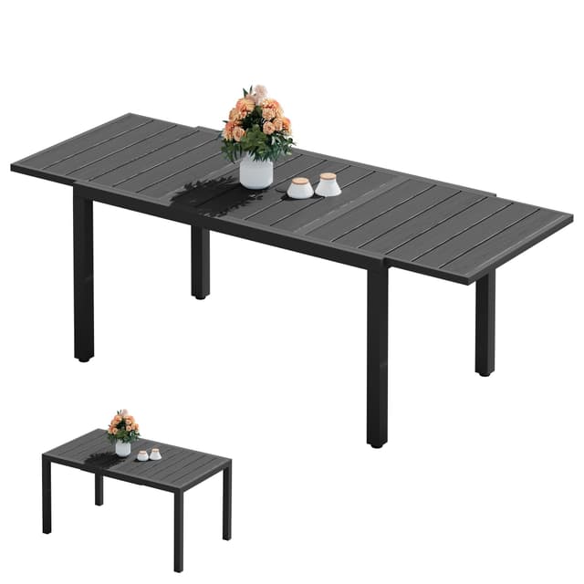 SERWALL Outdoor Expandable Dining Table 60" - 83", Patio Dining Table for 4-10 People, All Weather HDPE and Aluminum Outdoor Furniture for Backyard, Garden, Black