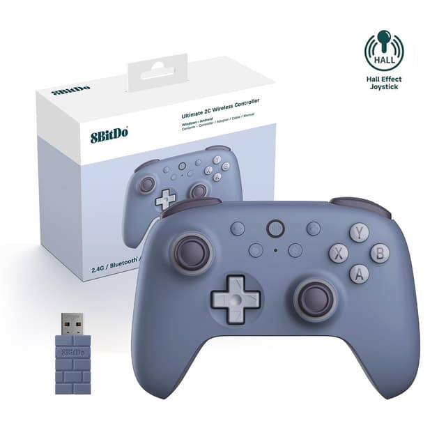 8Bitdo Ultimate 2C Wireless Controller for Windows PC & Android, Hall Effect Joysticks and Triggers, PC Controller with 1000 Hz Polling Rate, Remappable L4/R4 Bumpers, Blueberry