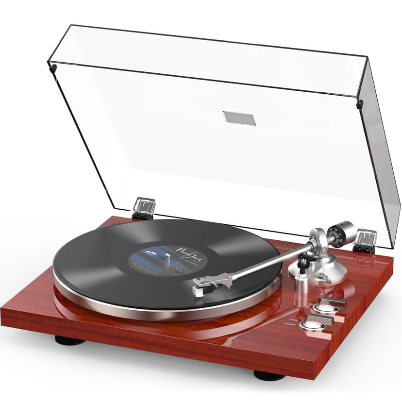 Record Player Turntables for Vinyl Record Belt-Drive Wireless Output Connectivity Phono RCA Line USB Digital to PC Recording MM Audio AT-3600L Cartridge Stylus Adjust Counterweight Classic Piano Red