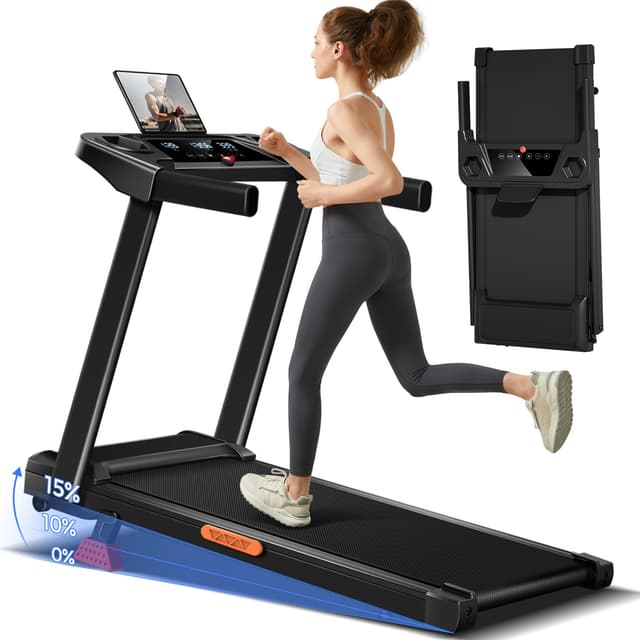 LONTEK 15% Incline Treadmill with Handles, 3-in-1 Portable Treadmills for Home and Office, Foldable Treadmills with 300 Lbs Weight Capacity, 3.0HP Quiet Walking Pad Treadmill, Three Screen
