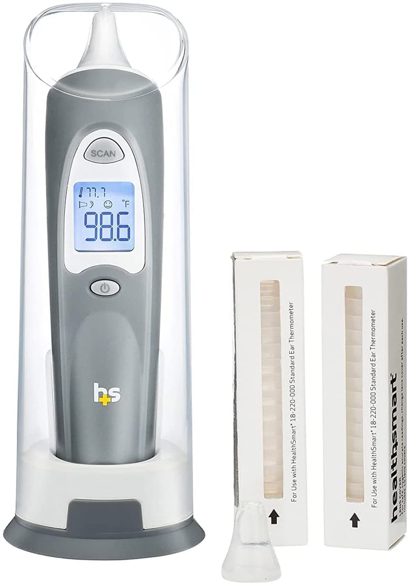 HealthSmart Digital Ear Thermometer for Babies, Kids and Adults - Instant and Accurate Results, Infrared Technology, Visual Fever Indicator, and 30 Disposable Lens Covers, FSA & HSA Eligible