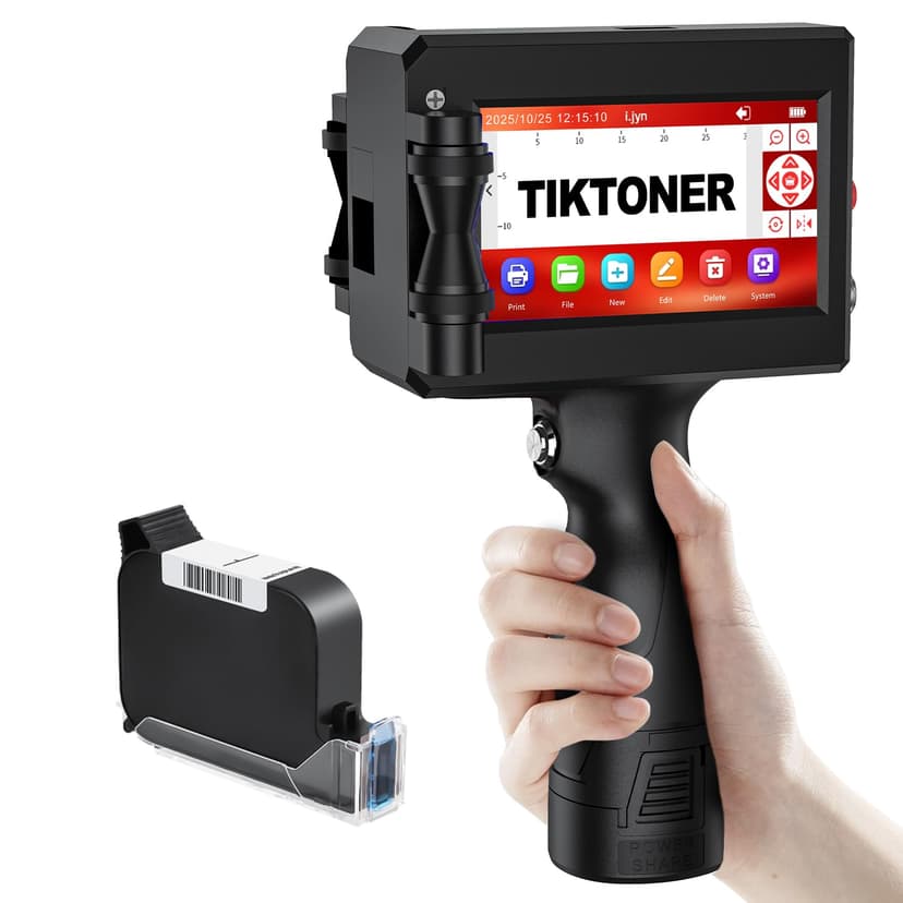 TIKTONER Handheld Printer Portable 1580P1 with 4.3 Inch Touch Screen Quick-Drying Handheld Inkjet Printer Printing Height 0.08-0.5" Barcode/Label/Logo/QRCode/Date/Batch Number/Barcode