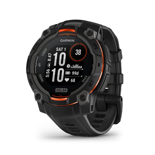 Garmin Instinct® 3 45mm, Solar Charged Display, Rugged Outdoor GPS Smartwatch, Metal-Reinforced Bezel, Built-in Flashlight, Black
