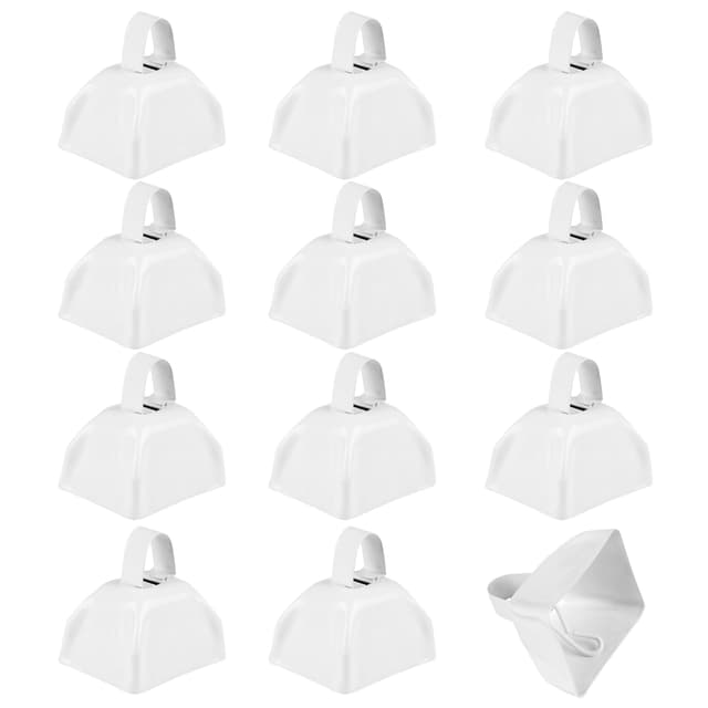 Metal Cowbells - 12 Pack, 3 Inch White Cow Bells for Sporting Events, Cheering, Spirit, Loud Cow Bell Ideal Hand Percussion Cowbells Noise Makers for Sporting Events, Football Games, and Celebrations