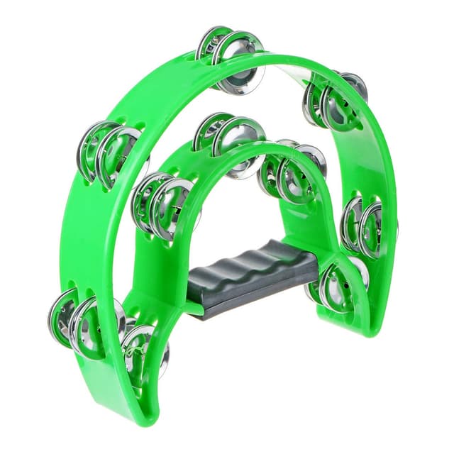 Half Moon Musical Tambourine Double Row Metal Jingles Hand Held Percussion Drum Multicolor for KTV Party with Ergonomic Handle Grip (Green)
