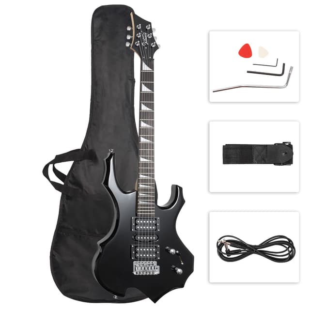 Glarry Cool Burning Fire Style Electric Guitar Christmas gift for Beginner Guitar Lover with Accessories Pack (Black)