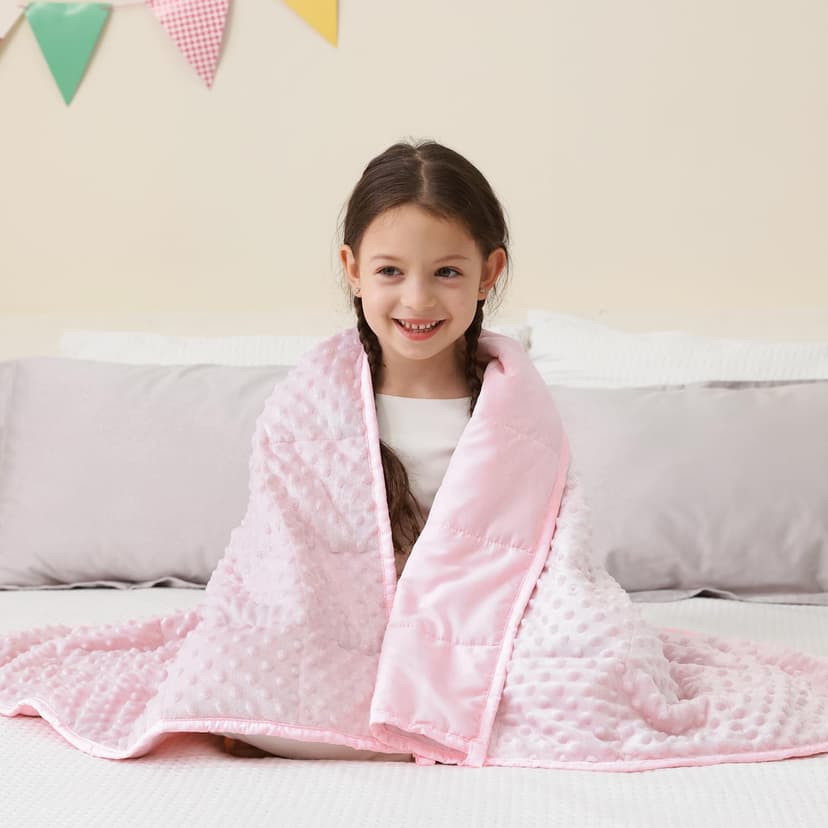 Mr. Sandman Weighted Blanket 3LBS 36 x 48 Inches, Minky Dots Heavy Blanket with Glass Beads, Soft and Cooling for School and Home, Pink
