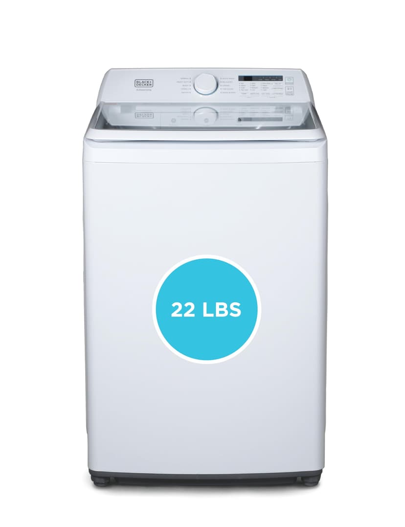 BLACK+DECKER 4.1 Cu. Ft. Top Loading Washing Machine with Agitator, Full Size Washing Machine with Glass Lid and Stainless Steel Tub, Machine with LED Display, 10 Wash Cycles, 120V, BTLW41MW, White