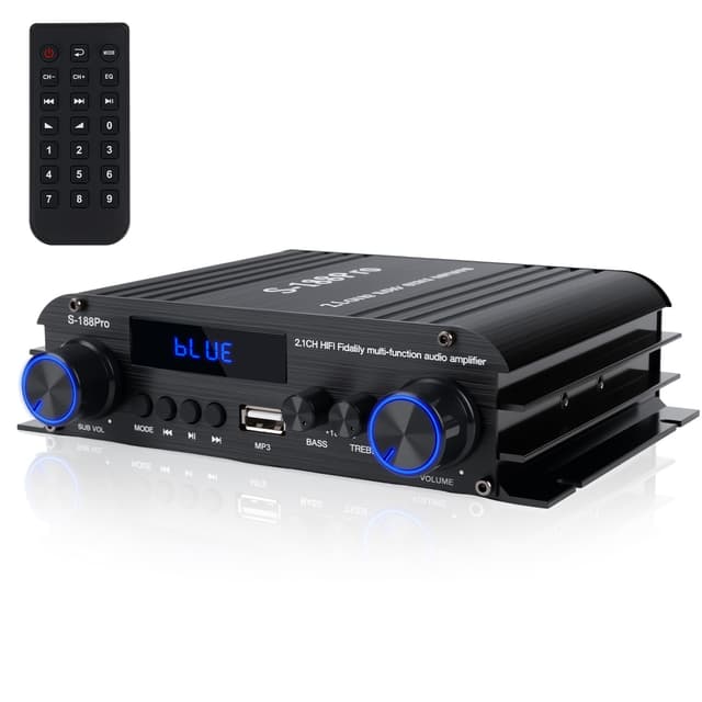 2.1 Channel Mini Amplifier, 50W×2 Stereo Hi-Fi Audio Receiver with Subwoofer Output, Bluetooth 5.3/USB/AUX Input, 1000W Peak Power, Bass Treble Control for Home Theater, TV, Car, Bookshelf Speakers