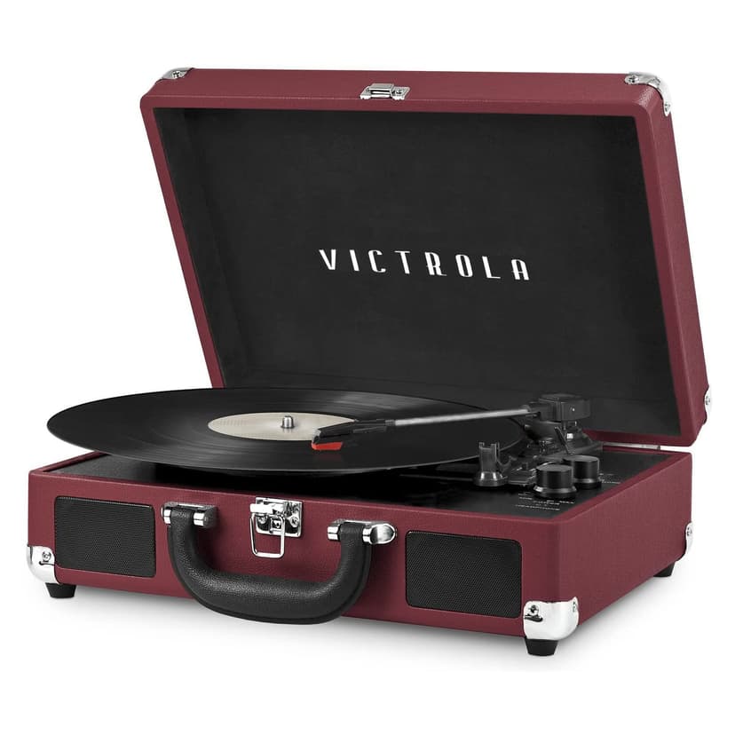 Victrola Journey Bluetooth Portable Suitcase Record Player – with Built-in Speakers, 3 Speed Vinyl Record Player, RCA Out, Headphone Jack (Marsala)