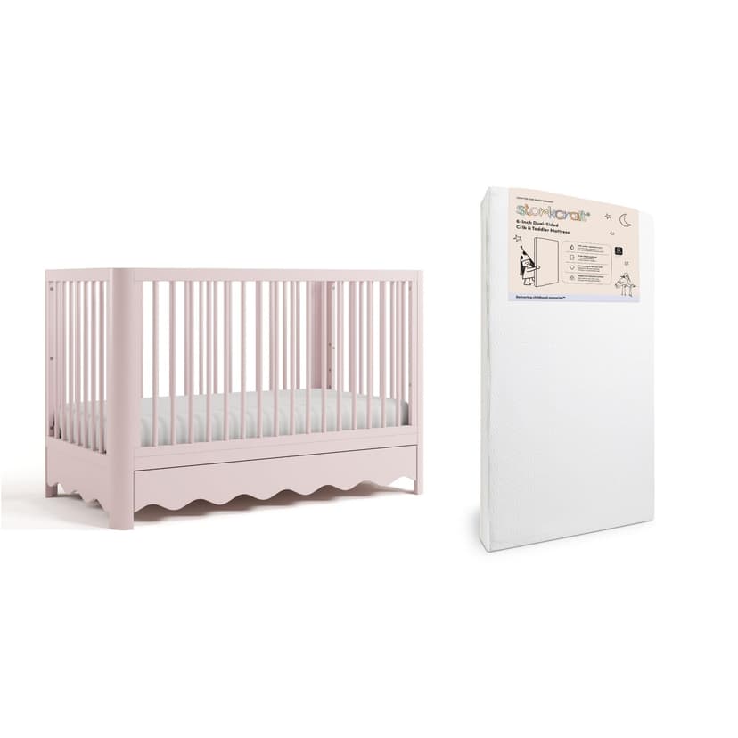 Storkcraft Casablanca Convertible Crib with Drawer & Storkcraft 6-Inch Grow-with Me Premium Waterproof Dual-Sided Baby Crib & Toddler Bed Mattress (Blush) – GREENGUARD Gold Certified