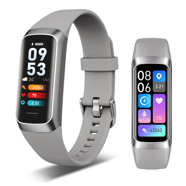 Fitness Tracker, 24/7 Heart Rate Blood Oxygen Blood Pressure Body Temp Monitor Sleep Calorie Tracker with 1.1" AMOLED Touch Color Screen Pedometer Smart Watch Waterproof for Women Men (Silver Gray)