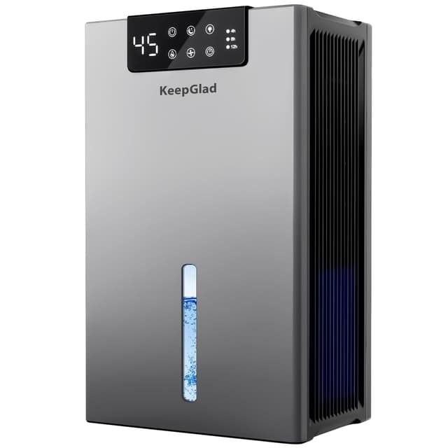 KeepGlad Dehumidifier, 98OZ Dehumidifiers for Home(1000sq.ft), Humidity Display Dehumidifier for Basement Bathroom Bedroom, Auto Shut Off, Washable Filter, Drain Hose, Timer, 7 Ambient Lights, Gray