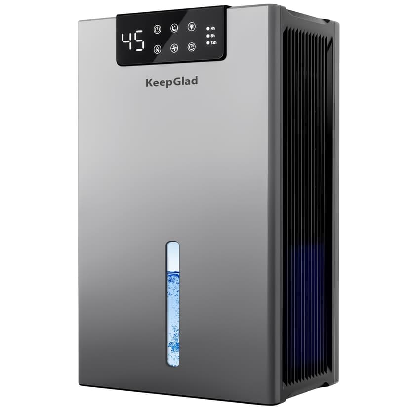 KeepGlad Dehumidifier, 98OZ Dehumidifiers for Home(1000sq.ft), Humidity Display Dehumidifier for Basement Bathroom Bedroom, Auto Shut Off, Washable Filter, Drain Hose, Timer, 7 Ambient Lights, Gray