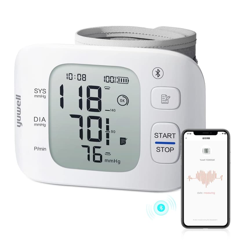 yuwell Smart Wrist Blood Pressure Monitor with Bluetooth | Medical Grade, BP Machine for Home Use | Ultra Light Weight, Smart Inflation Cuff, Large Display, Rechargeable Battery, App for iOS & Android