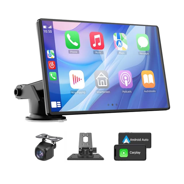 VUKARUAL Wireless Carplay and Android Auto Screen for Car, 7" HD Portable Touch Screen Car Stereo with Bluetooth, Backup Camera, Navigation, Mirror Link for All Vehicles