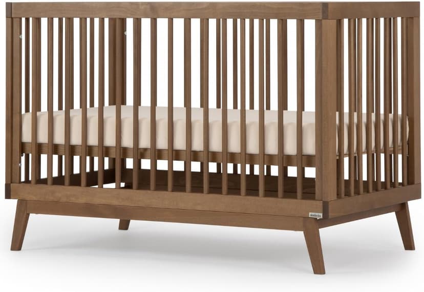 dadada Baby Soho 3-in-1 Convertible Wooden Crib to Toddler Bed - Made in Italy, GREENGUARD Gold Certified, Baby-Safe Finish, Handcrafted Beechwood, Modern Design, 3 Adjustable Heights (Walnut)