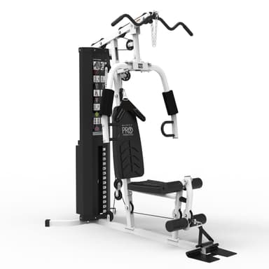Marcy Home Gym Workout Station, Full Body Exercise and Training Equipment with Leg Press, Cable Pulley, Smith Machine, LAT Pulldown & Weights, White