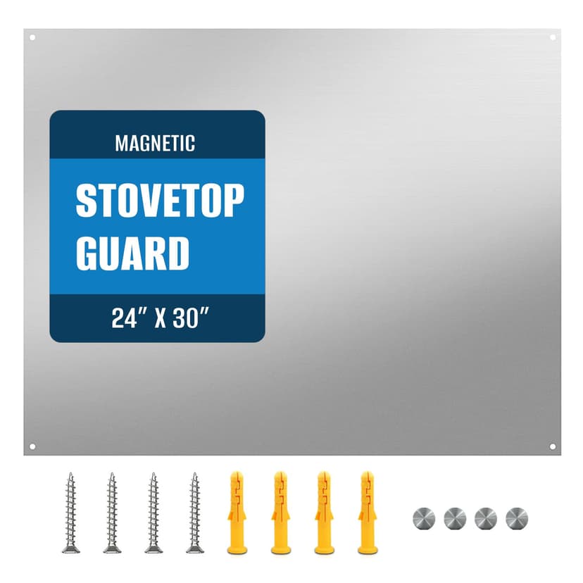 24" By 30" Stainless Steel Stove Backsplash, Reversible Ultra Flat Splatter Guard Range Hood Backsplash, Easy Clean Wall Shield Magnetic Metal Panel