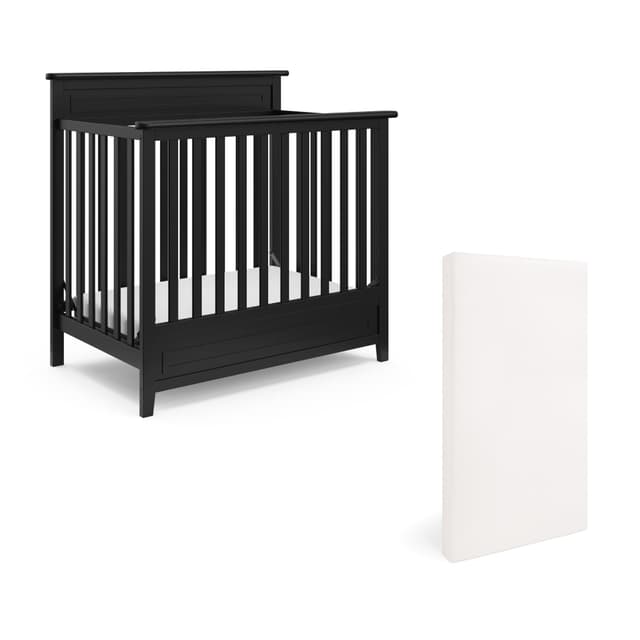 Storkcraft Petal 4-in-1 Convertible Mini Crib (Black) – GREENGUARD Gold Certified, Converts to Daybed and Twin-Size Bed, Bonus 2.75-inch Mini Crib Mattress Included, Ideal for Small Spaces