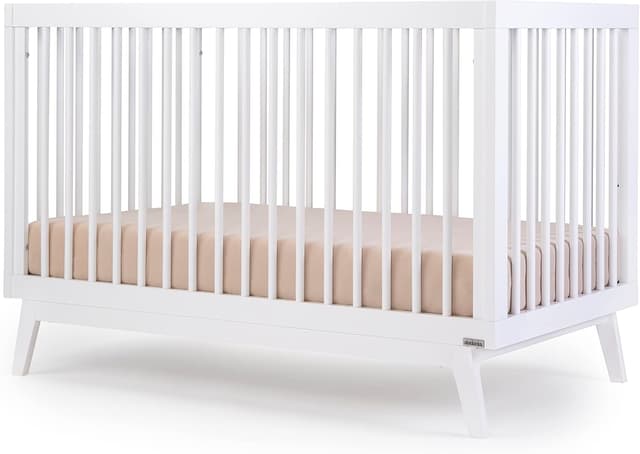 dadada Baby Soho 3-in-1 Convertible Wooden Crib to Toddler Bed - Made in Italy, GREENGUARD Gold Certified, Baby-Safe Finish, Handcrafted Beechwood, Modern Design, 3 Adjustable Heights (White)