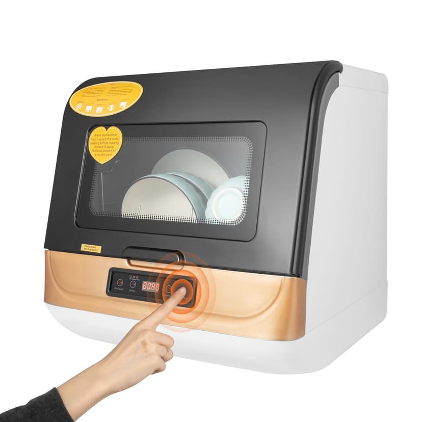 3-in-1 Countertop Dishwasher, 800W 12-20 Pieces Mini Dishwasher with 360° Rotating Spray, Portable Non Installation Dish Washer, 2 Gal Compact Dishwasher for Home, Apartments, RVs(Gold)