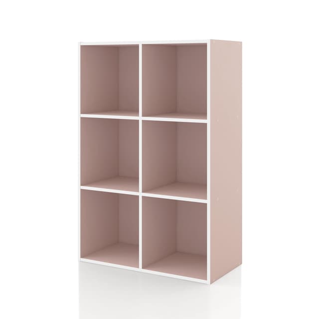 Homes: Inside + Out Apexa 6-Cube Storage Organizer Shelves, Stackable Wood Bookcase Fits Cubby Bins for Organization, Dorm Teen Room Decor & Home Office, Light Pink