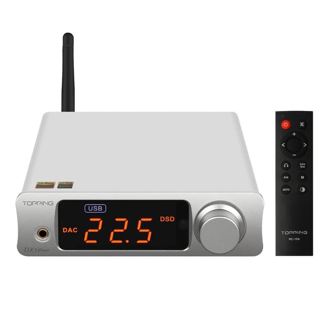 Topping DX3pro+ LDAC Headphone Amplifier - ES9038Q2M XU208 NFCA Bluetooth5.0 Audio Decoder USB/Opt/Coax DAC AMP Pre Amplifier with Remote Control (Sliver)