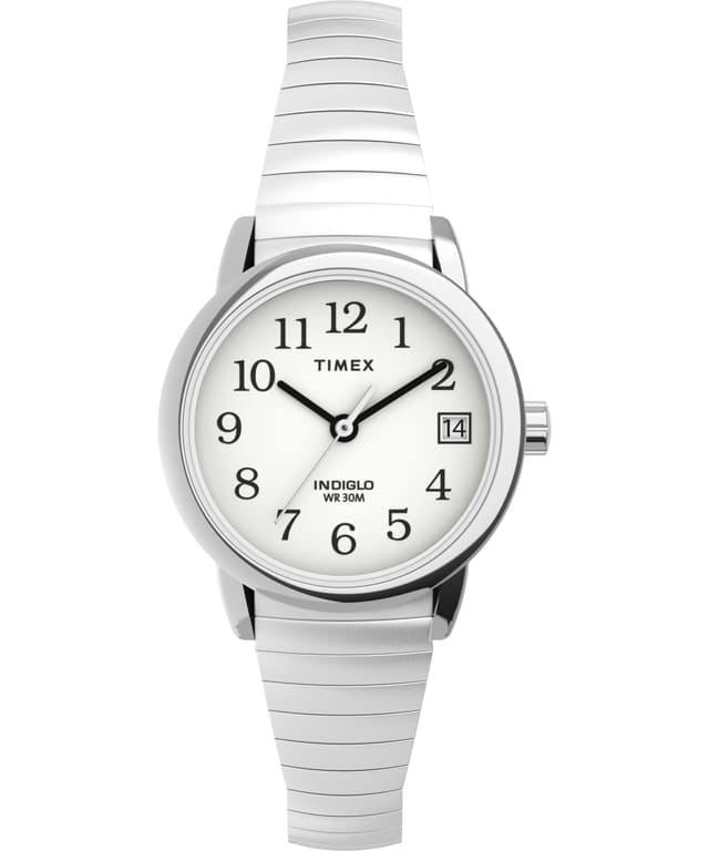 Timex Women's Easy Reader 25mm Watch – Silver-Tone Case White Dial with Tapered Expansion Band