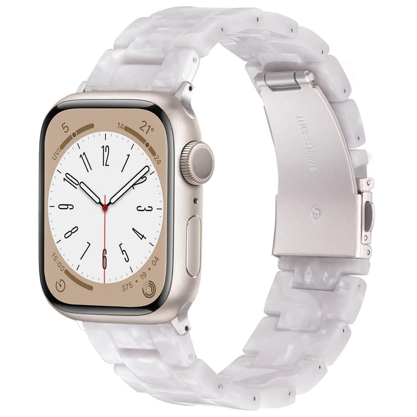 V-MORO Resin Bands Compatible with Apple Watch Bands Lightweight Fashion Strap 45mm/46mm Series 11/10/9/8 Lightweight Band with Starlight Buckle for iwatch Series 7/SE/6/5/4/3/2/1(Pearl white,42/44/45/46/49mm)