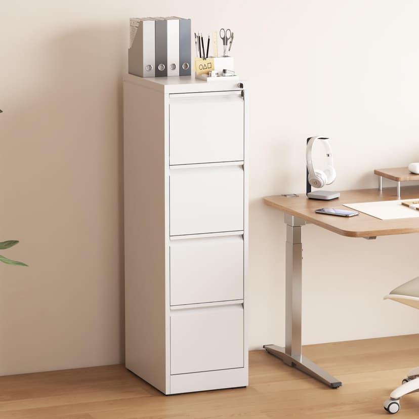 Glyxxen 4 Drawer File Cabinet with Lock, Vertical Filing Cabinets for Home Office, Metal Storage Cabinets, Heavy Duty File Cabinet for Letter/Legal/A4/F4 Size Amsseble Required, White