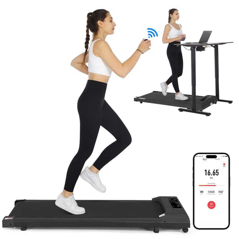 Smart Under Desk Treadmill, 2.5 HP with App/Remote Control Walking Pad, Desk Treadmill for Office Under Desk, Portable Walking Treadmills Quiet for Home/Apartment/Flat with LED Display, Light Black