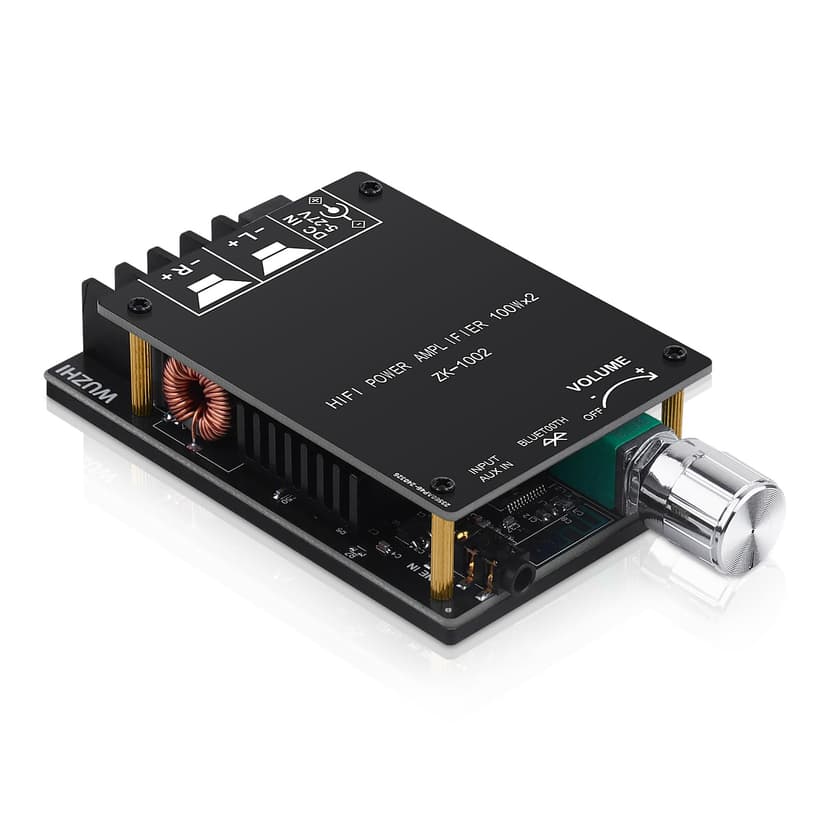 ZK-1002 Bluetooth 5.0 Audio Amplifier Board, 100W x 2 2.0 Channel Mini HiFi Power Amplifier Receiver with Volume Control, BT and AUX Inputs, DC 5-27V Stereo AMP Module for Home DIY Speakers