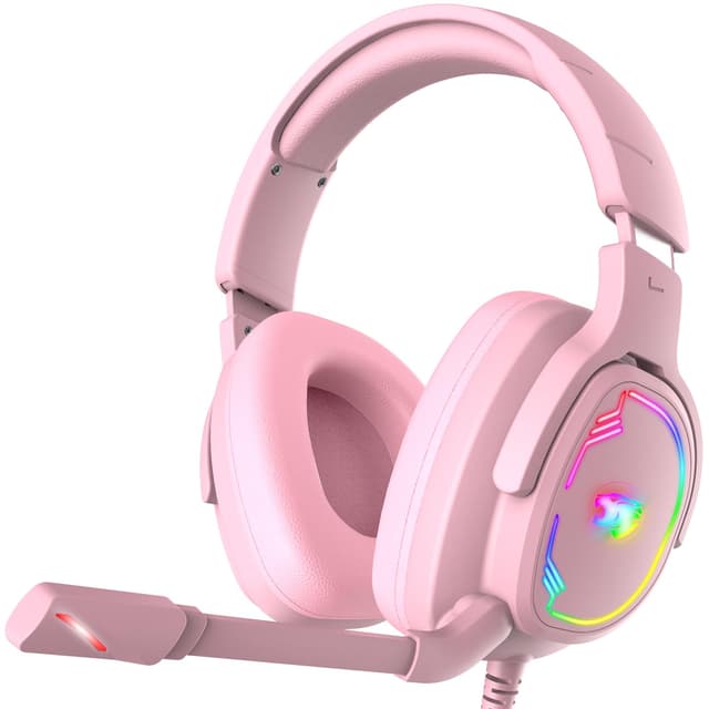 Jimonyer Gaming Headset for PC/PS4/PS5/Xbox One/Switch, Stereo Surround Sound Gaming Headphones with Noise Canceling Flexible Mic, Computer Headset with 3.5mm Jack & RGB Light (Pink)