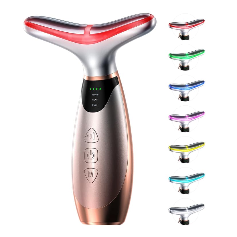 Pedete Facial Massager, 7 Colors Red Light Therapy for Face and Neck, Face Lift Device with 113°F Heating Vibration for Multi Skin Care