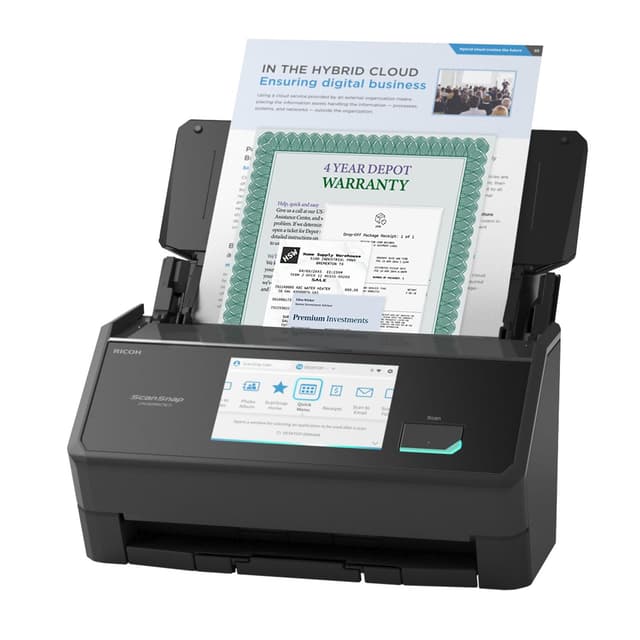 ScanSnap iX2500 Premium Wireless or USB High-Speed Cloud Enabled Document, Photo & Receipt Scanner with Large 5" Touchscreen for Mac or PC, Includes 4-Year Protection Plan