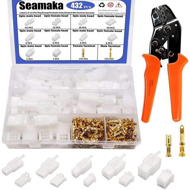 Seamaka 432pcs Automotive Electrical Wire Connectors Kit 2.8mm 2 3 4 6 9 Pin Automotive Electrical Wire Male Female Socket Plug and Pin Terminals Connector with Ratchet Crimping Tool