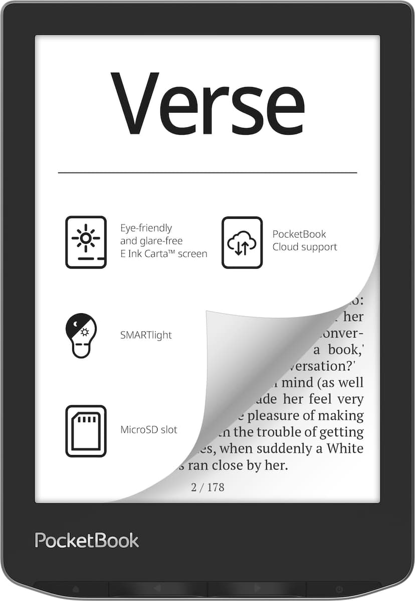 PocketBook Verse E-Readers | Eye-Friendly 6'' E-Ink Carta™ HD Touchscreen | Adjustable SMARTlight | Up to 1 Month of Battery Life | WiFi & Memory Card Slot | E-Book Reader in Misty Grey