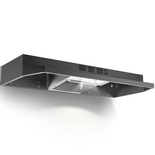 Zomagas Under Cabinet Range Hood 36 inch, Ducted/Ductless Vent Hood with 2 Speeds Fan, Black Range Hood with Rocker Button Control, Kitchen Hood 280CFM, Bright LED Light