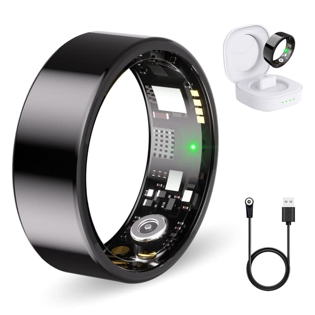 Nyweey Smart Ring for Women Men Health Ring with Heart Rate, Blood Pressure, Blood Oxygen, Sleep Tracker, Step Tracker, IP68 Waterproof Fitness Ring for iOS & Android,No Subscription Fee (Black, 11#)